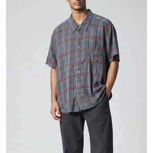 Boss Orange Mens XXL Plaid Button-Up Shirt In Blue & Red With Short Sleeves